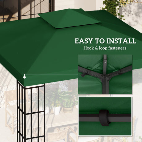 Outsunny 3(m) Gazebo Top Cover Double Tier Canopy Replacement Pavilion Roof Dark Green