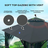 Outsunny 3 x 3m Garden Gazebo Patio Party Tent Shelter Outdoor Canopy Double Tier Sun Shade with Metal Frame and Netting, Dark Grey