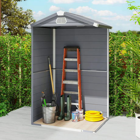 Outsunny 4.4ft x 3.3ft size Aluminium Frame and Plastic Wall Shed, with Foundation - Grey