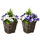 Outsunny 2 Pieces Artificial Phalaenopsis Decorative Plant with Straw Plaiting Pot, Fake Flower, 45cm, White Purple