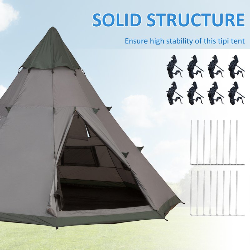 Outsunny 6 Men Tipi Tent with Carry Bag - Grey