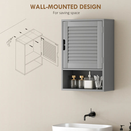 HOMCOM Bathroom Cabinet, Wall Mounted Storage Cabinet with Adjustable Shelves, 40 x 20 x 60 cm, Grey