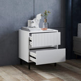 HOMCOM Simple Line Indented Two-Drawer Bedside Table - White