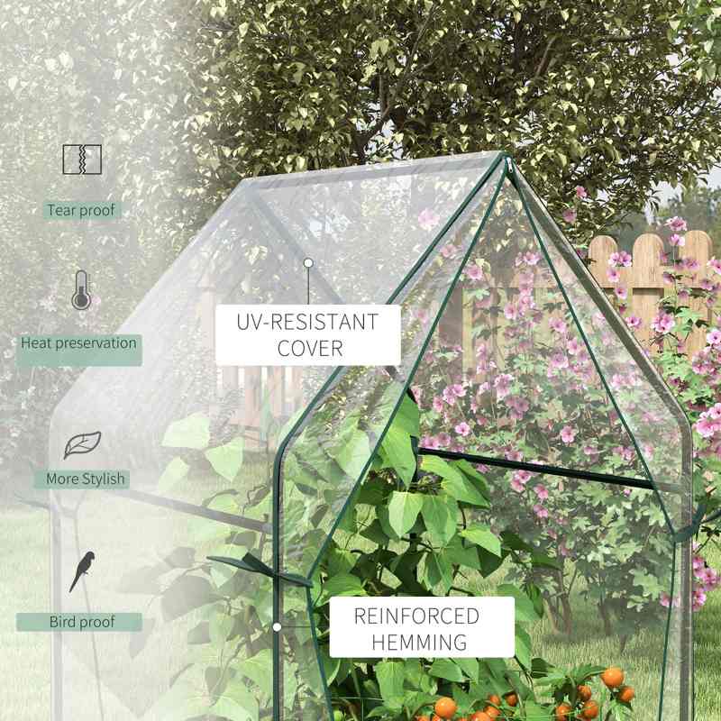 Outsunny Mini Greenhouse, Garden Tomato Growhouse with 2 Zipped Doors, Portable Indoor Outdoor Green House, 90 x 90 x 145cm, Clear