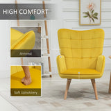 HOMCOM Modern Accent Chair, Upholstered Tufted Wingback Armchair with Seat Padding, Velvet Leisure Lounge Bedroom Chair with Wood Legs, Yellow