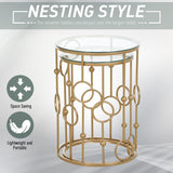 HOMCOM Round Coffee Tables Set of 2, Gold Nesting Side End Tables with Tempered Glass Top, Steel Frame for Living Room, Gold