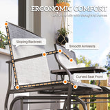 Outsunny 2 Seats Garden Glider Bench, Metal Frame Loveseat with Glass Top  Centre Table, Porch Rocking Glider for 2 Person, for Deck, Patio, Brown/ Grey