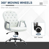 Vinsetto Office Chair Ergonomic 360 Swivel PU Diamante Padded Base 5 Castor Wheels for Home Work White