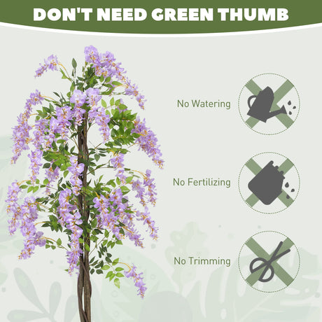 HOMCOM 180cm Ficus Artificial Tree, Fake Wisteria Tree in Nursery Pot, Indoor Greenery Tall Faux Floor Plant for Living Room Office Decor, Purple