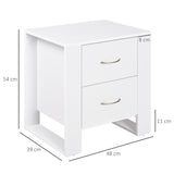 HOMCOM Bedside Table with 2 Drawers, Nightstand with Handles and Elevated Base, Side Table for Bedroom, Living Room, Set of 2, White