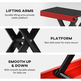 DURHAND 500KG Motorcycle Lift Scissor Jack, Height Adjustable Motorbike Stand with Anti-Slip Wide Deck, Heavy Duty Steel Motorbike Repair Lift Hoist Stand for Home Garage, Red