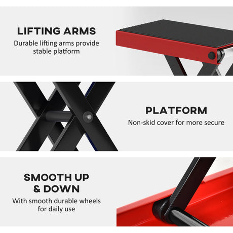 DURHAND 500KG Motorcycle Lift Scissor Jack, Height Adjustable Motorbike Stand with Anti-Slip Wide Deck, Heavy Duty Steel Motorbike Repair Lift Hoist Stand for Home Garage, Red