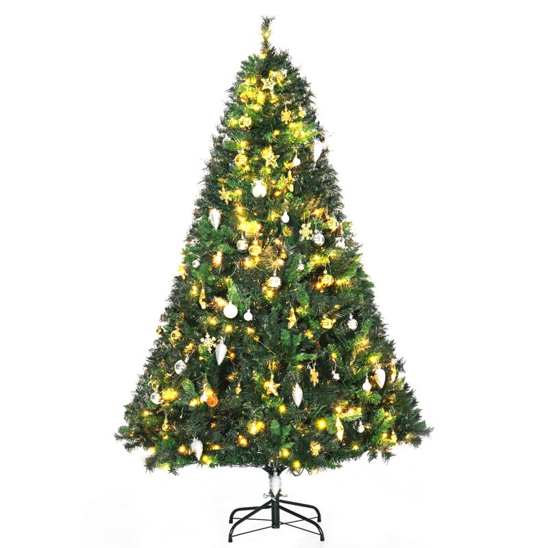 HOMCOM 1.8m 6ft Pre-Lit Artificial Christmas Tree 200 LED Xmas Tree Holiday Décor with Decorative Balls Ornament Metal Stand