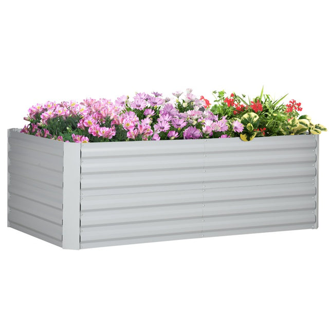 Outsunny Raised Beds for Garden, Galvanised Steel Outdoor Planters with Multi-reinforced Rods, 180 x 90 x 59 cm, Light Grey