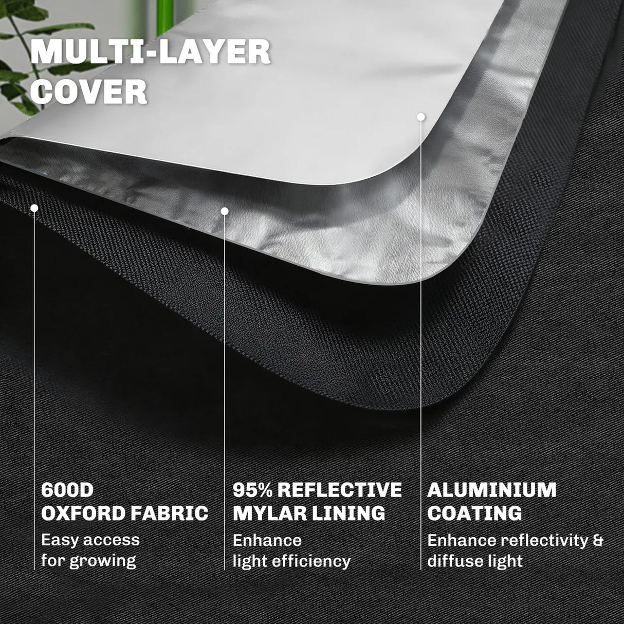 Outsunny Grow Tent 120 x 120 x 200 cm, Reflective Mylar Hydroponic Growing Tent with 600D Oxford Fabric, Observation Window, Vent, Zipper Door for Indoor Plant Growing, Black