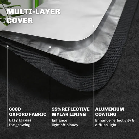 Outsunny Grow Tent 120 x 120 x 200 cm, Reflective Mylar Hydroponic Growing Tent with 600D Oxford Fabric, Observation Window, Vent, Zipper Door for Indoor Plant Growing, Black