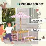 AIYAPLAY Kids Picnic Table Set with Removable & Foldable Umbrella, Cushions, Storage Boxes, Flamingo Theme, Pink