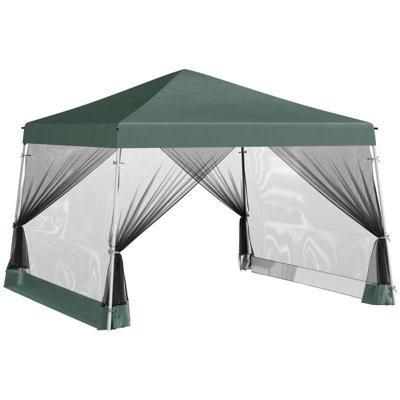 Outsunny Outdoor Garden Pop-up Gazebo Canopy Tent Sun Shade Event Shelter Folding with Adjustable Height, Mesh Screen Side Walls 3.5 M × 3.5 M Base / 3 M × 3 M Top, Green