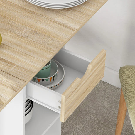HOMCOM Folding Dining Table, Drop Leaf Table for Small Spaces, Foldable Table with Drawer and Storage Shelves for Kitchen, Dining Room, Oak