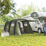 Outsunny Inflatable 3-4 Man Tunnel Tent w/ Air Pump, Living Area & Vestibule, Waterproof Family Camping Air Tent w/ Sewn In Groundsheet & Removable Footprint for Camping, Hiking, Olive Green
