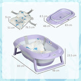 ZONEKIZ Foldable Baby Bathtub, with Non-Slip Support Legs, Cushion Pad, Shower Holder - Purple