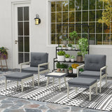Outsunny Five-Piece Rattan Patio Set, with Wood-Top Table - Grey