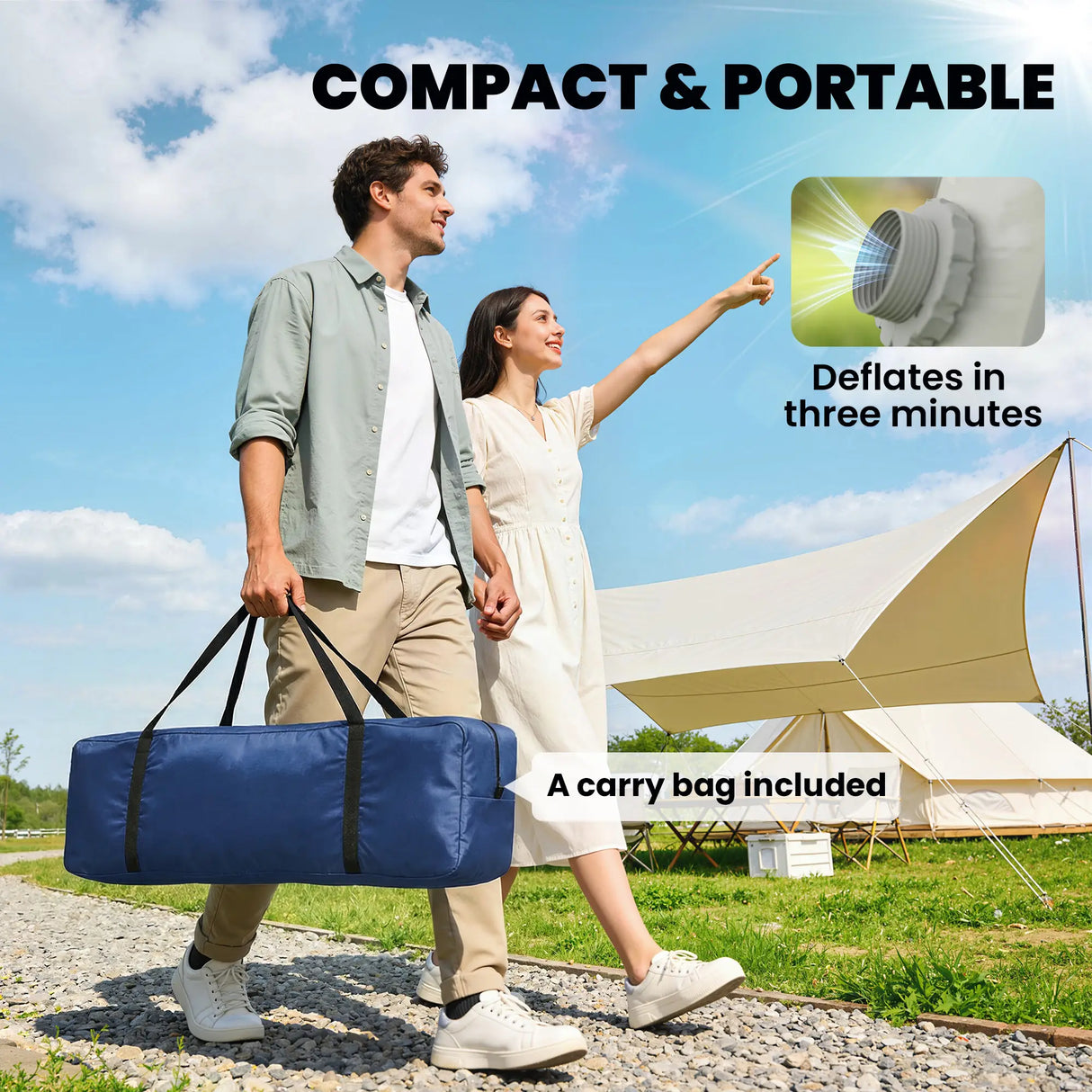 Outsunny Inflatable Camping Tent w/ Hand Pump, Easy Setup 1/2 Person Blow Up Tent, Dark Blue
