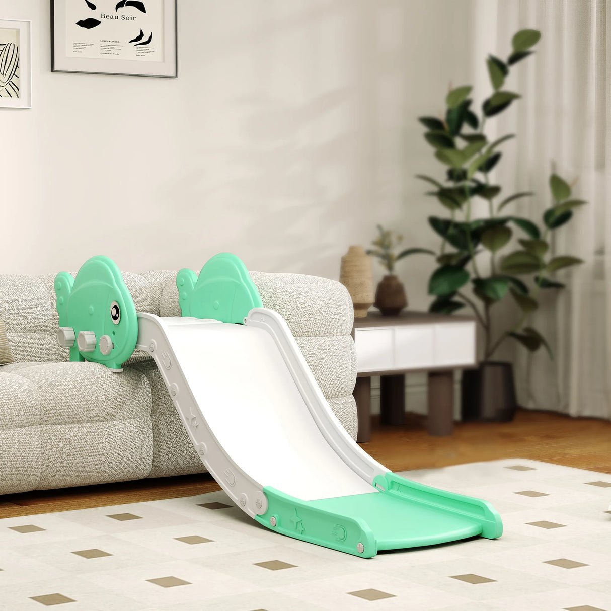 AIYAPLAY Kids Sofa Slide with 130cm Extended Length, HDPE Toddler Slide for Sofa, Bed, Stairs, Easy Assemble & Storage, Green