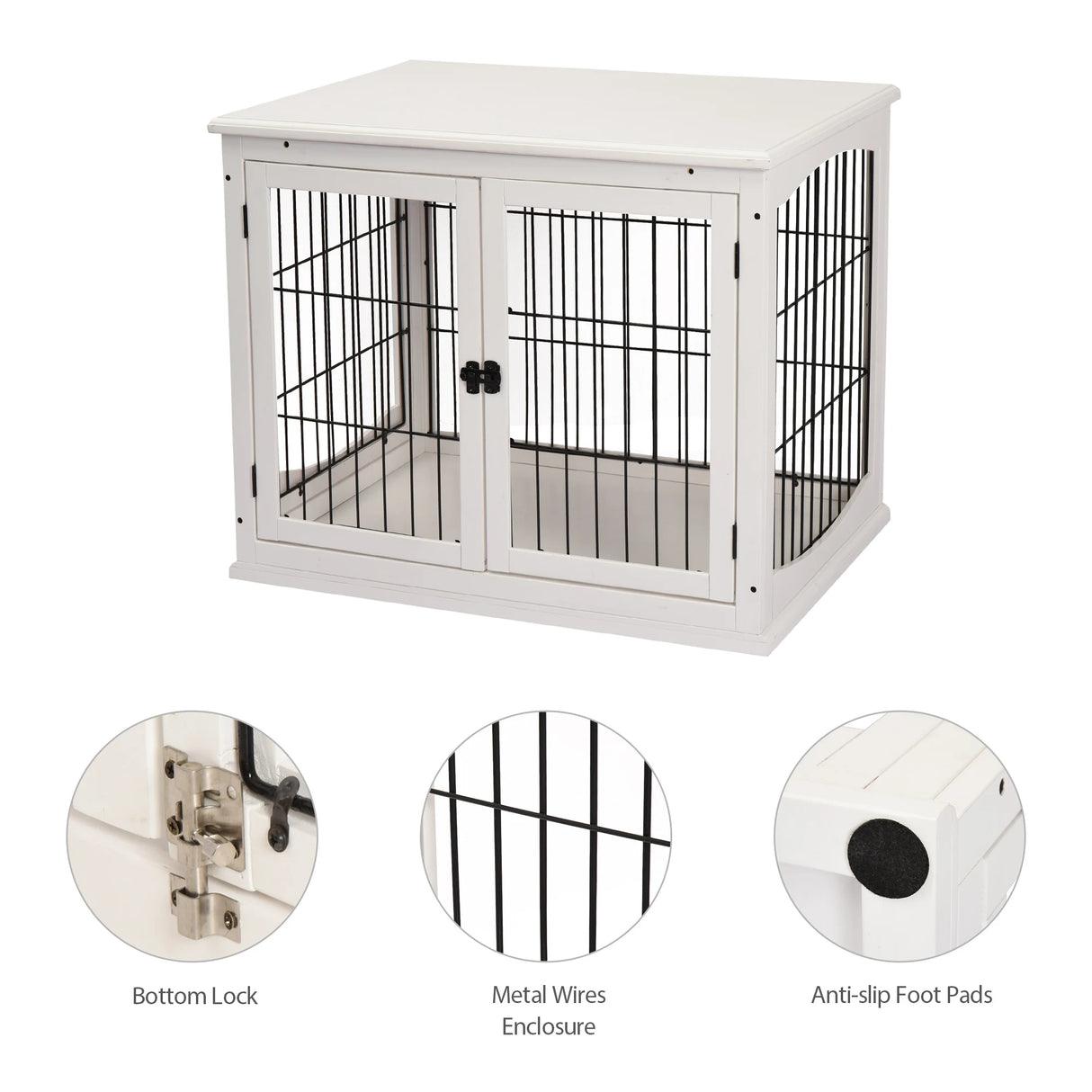 PawHut Dog Crate Furniture, Puppy Crate End Table, Pet Kennel House with 2 Doors for Medium and Small Dogs, 81 x 58.5 x 66 cm, White