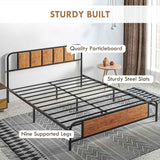 HOMCOM 5.2ft King Bed Frame with Industrial Wood Headboard, Steel Slat Support and 31cm Underbed Storage Space, 160 x 207cm, Rustic Brown