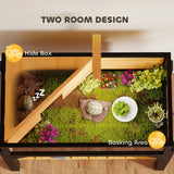 PawHut Wooden Tortoise House with Storage Shelf, Clear Observation Windows, Lamp Holder, Openable Top, Built-in Tray, Yellow