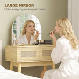 HOMCOM Dressing Table, Compact Vanity Desk with Mirror and 2 Drawers, Natural Wood Finish