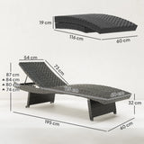 Outsunny Outdoor PE Rattan Sun Lounger, Folding Wicker Garden Lounger Recliner with 4-Level Adjustable Backrest, Rolling Sunbed Lounge Chair with Wheels, Non-Slip Legs for Balcony, Beach, Black