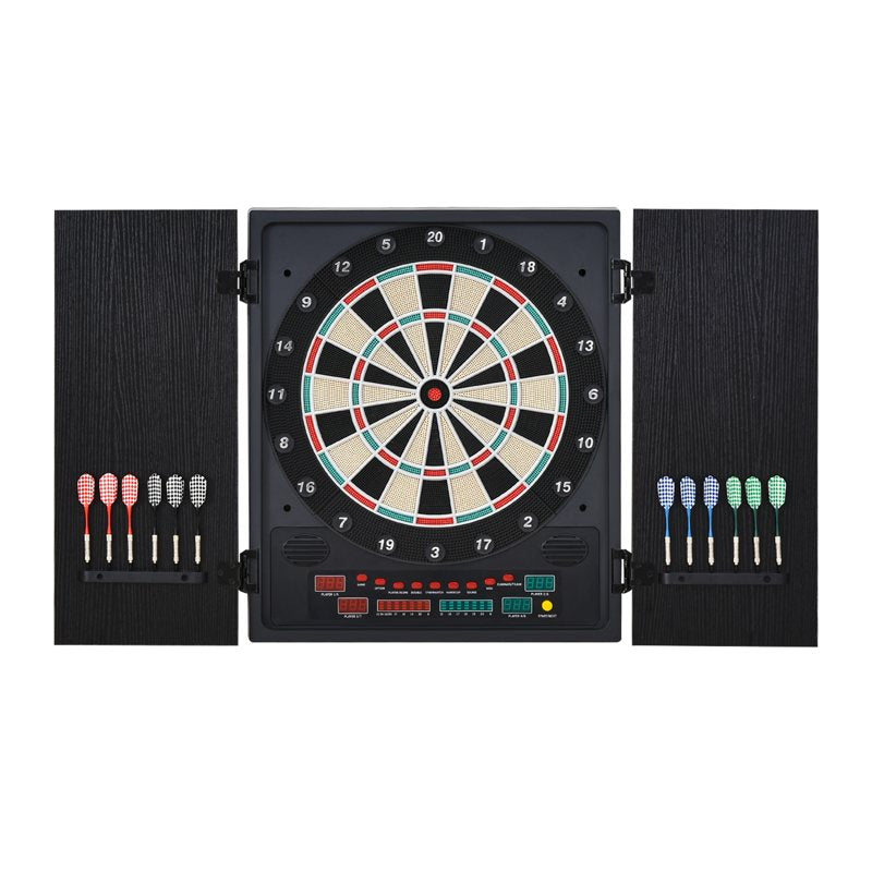 HOMCOM Electronic Dartboard Set, 27 Games Modes and 202 Variations, LED & 12 Soft Tip Darts and Cabinet to Storage, Ready-to-Play Multi-Game Option Darts Machine