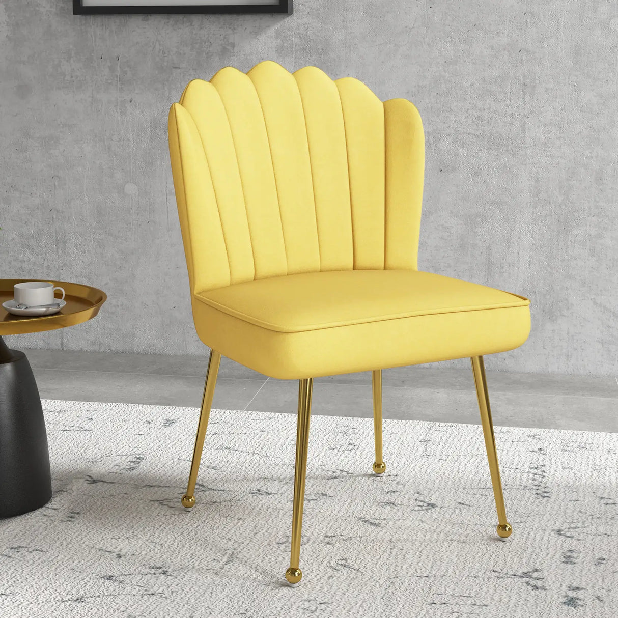 Set of 2 Velvet-Feel Shell Accent Chair - Yellow