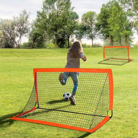 HOMCOM Set of 2 Football Goal Net 6 x 3 ft Foldable Outdoor Sport Training Teens Adults Football with Carrying Bag Orange