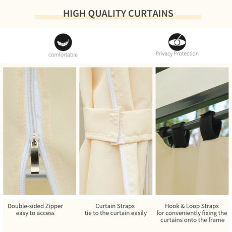 Outsunny 4x3m Gazebo with Curtains, Double Roof Outdoor Shelter for Garden, Solid Steel Frame, Perfect for Lawn & Deck, Beige