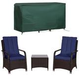 Outsunny 3 Pieces Rattan Bistro Set with Furniture Cover, Wicker Garden Furniture Set, Glass Top Coffee Table and Chairs with Cushions for Outdoor, Patio, Balcony, Dark Blue