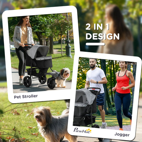 PawHut Dog Stroller Pram, 3-Wheel Foldable Pet Stroller with Invisible Sky Roof, for Small Dogs & Cats, Red