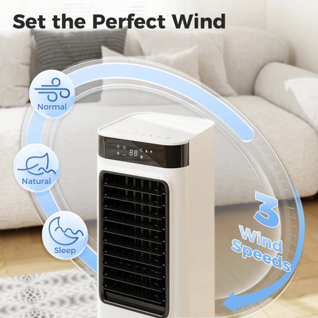 HOMCOM Portable Air Cooler, 3-In-1 Evaporative Air Cooler with 7 Litre Water Tank, 48 Oscillation, White