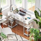 HOMCOM 120cm Computer Desk with Power Outlets, Office Desk Study Table with 3 Fabric Drawers and 4 Storage Shelves, White