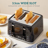 HOMCOM Kettle and Toaster Set, 1.7L 3000W Rapid Kettle with Strix Thermostat, 4 Slice Toaster with 7 Browning Controls, Black