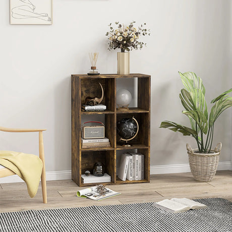 HOMCOM 6-Cube Bookshelf - Rustic Brown