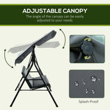 Outsunny 3 Seater Garden Swing Chair, Outdoor Swing Chair with Adjustable Canopy, Mental Frame & Cushions, Grey