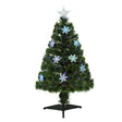 HOMCOM 3FT Green Fibre Optic Artificial Christmas Tree Xmas Colourful LED Scattered Tree with Snowflakes Ornaments Fireproofing