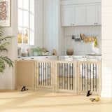 PawHut 4 Panel Freestanding Pet Gate, Indoor Dog Barrier with Lockable Door, Support Feet, 360 Flexible Hinges, Oak