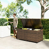 Outsunny 650L Garden Storage Box with 2 Wheels, Rattan Deck Box with Waterproof Zipped Liner, Safe Pneumatic Rods, Mixed Brown