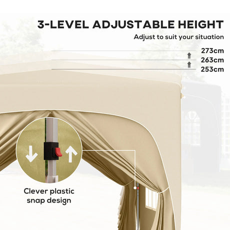 Outsunny 3 x 3m Pop-Up Gazebo Shelter, with Accessories - Sand