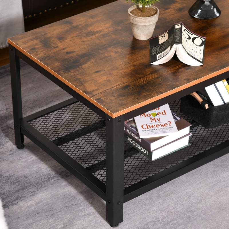 HOMCOM Coffee Table Industrial Side Table Living Room Table with Storage Shelf and Metal Frame for Home Office, 106L x 60W x 45Hcm