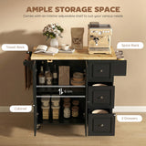 HOMCOM Kitchen Island on Wheels, Rolling Kitchen Storage Trolley with Drop Leaf, Drawers, Towel and Spice Rack, Black